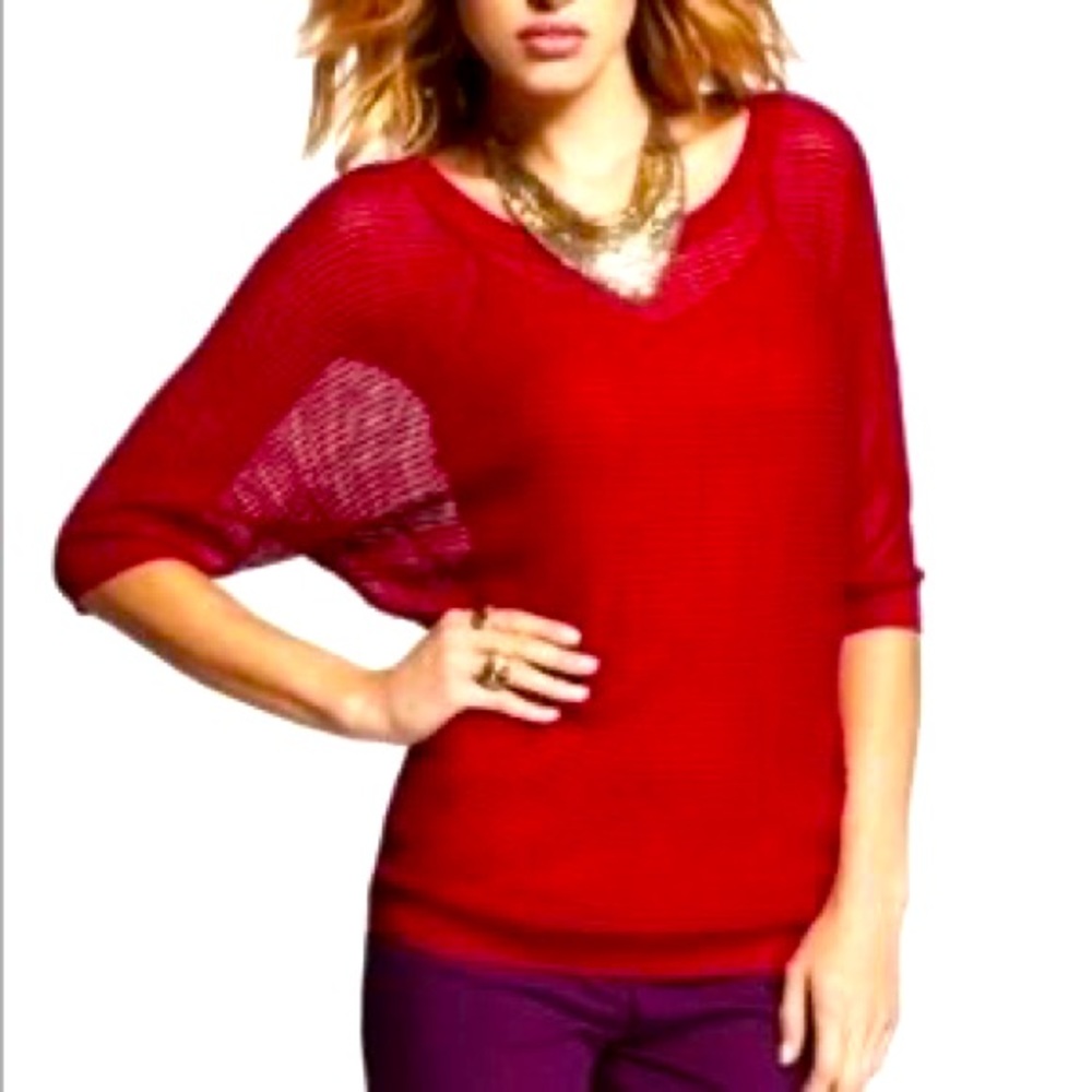 NWOT Express Mesh Open Knit Dolman Sleeve Sweater Top Size S ❤️RED